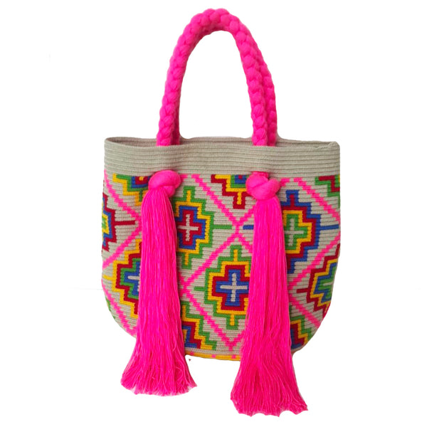 Neon Pink & Rainbow Tassel Bag