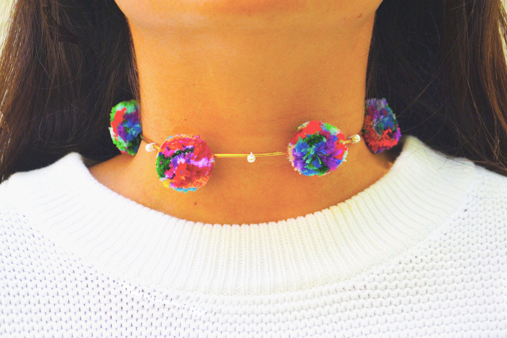 Rainbow Pom Pom Choker Le Pom Pom