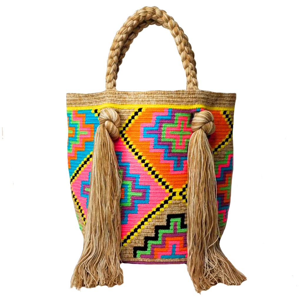 Rainbow & Beige Tassel Bag